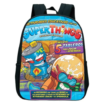 SuperThings Backpack Toddler Cartoon Schoolbag Boys Girls Kindergarten Bag Waterproof Kids Bookbag 12 Inch