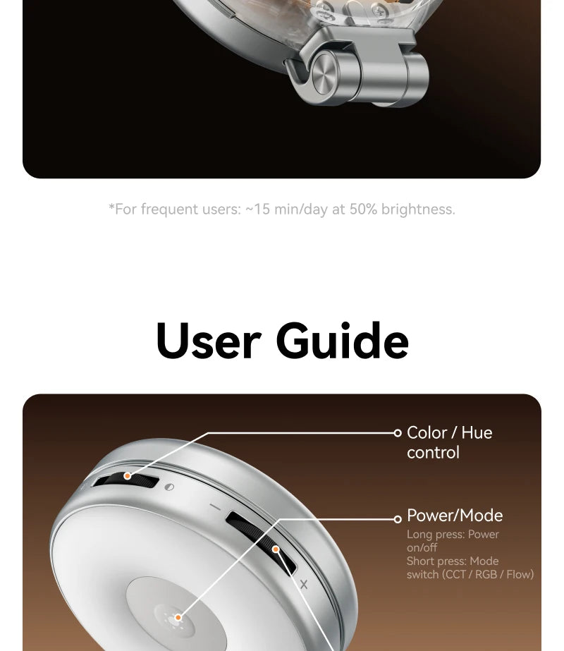 TELESIN Magnetic 360° Rotation RGB Fill Light Mini Selfie Light 3 Mode Adjustable Color Brightness for Smartphone Iphone Android