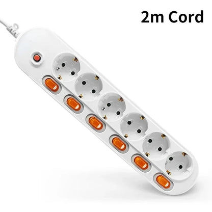 Melery Power Strip Surge Protection EU Plug Way Outlets Electrical Extension 16A Socket Independent Control Switches Schuko Cord