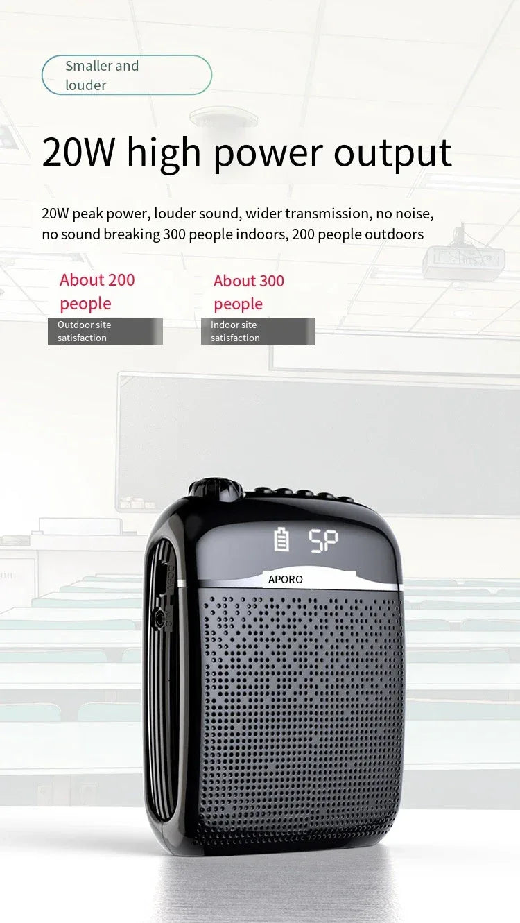 20W 2.4G Wireless / Wired Voice Amplifier Microphone Bluetooth 5.0 SpeakerTeacher School Tour Guide Portable FM Radio Megaphone