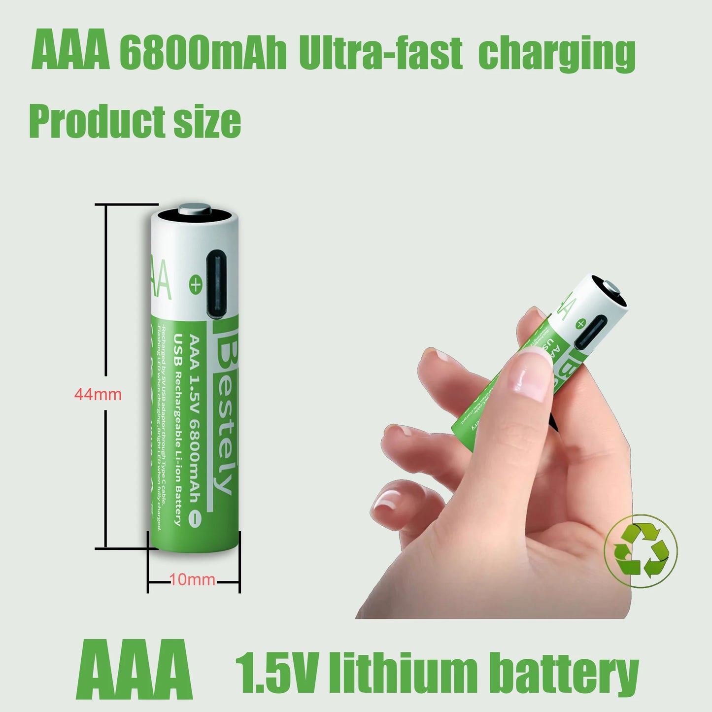 2026 Hot Rechargeable Battery Lithium-ion 1.5V AA1200mAh Rechargeable Battery 1.5V AAA6800mAh Battery with USB-C Cables