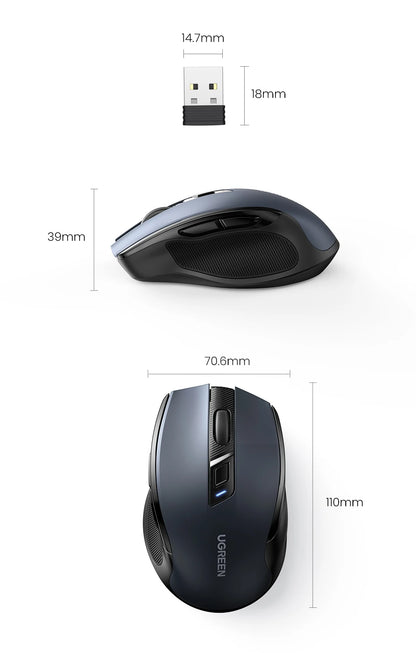 UGREEN Ergonomic Mouse, 6-Button Wireless 2.4G Bluetooth Dual Mode, 5-Level 4000 DPI Adjustable , Silent Click for PC Laptop