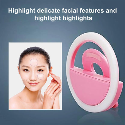 Universal Clip-On LED Selfie Ring Light, Rechargeable and Portable with 3 Adjustable Brightness Levels for All Phones