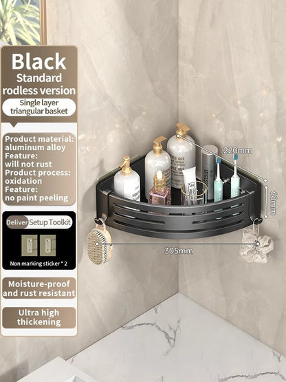 No Need To Drill Walls for Installation Aluminum Bathroom Shelf Shelves Shampoo Rack Storage Holder Kitchen Organizer Wall Rack