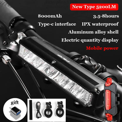 Bicycle Light Front 5200LM LED Light for Bicycle 8000mAh Mountain Cycle Headlight Lamp MTB Bike Light USB Flashlight Super Brigh