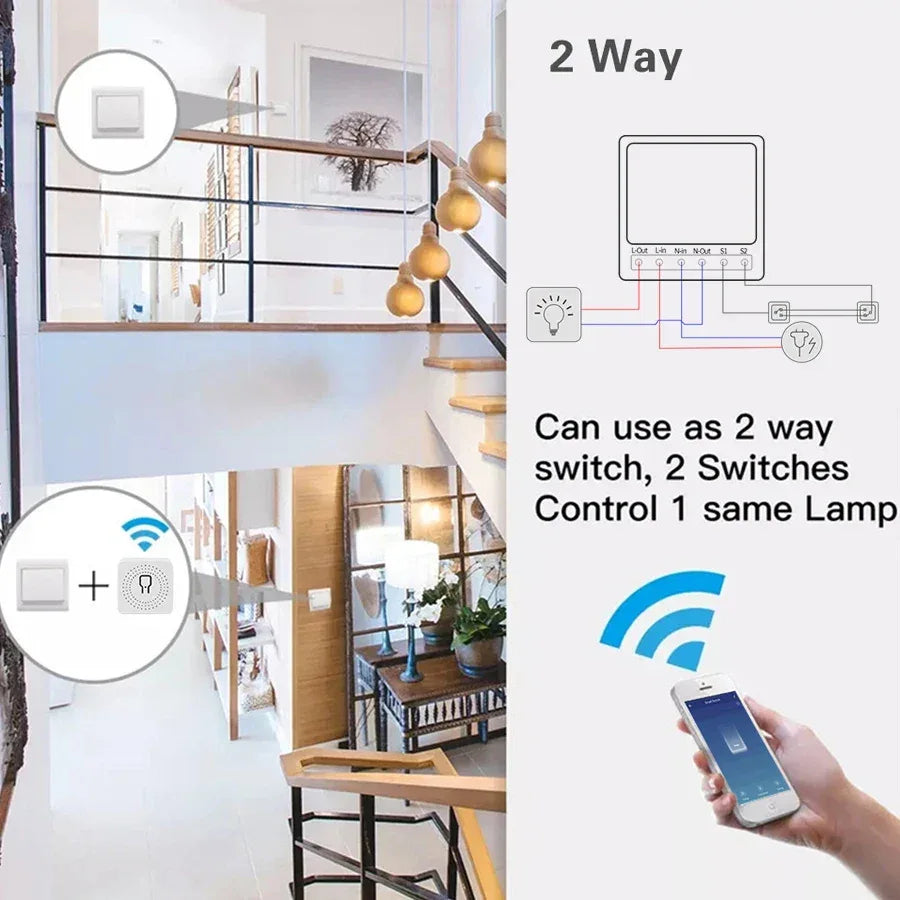 16A Mini Tuya Smart WiFi Switch RF433MHz Home Automation Breaker Voice Control With Alexa Google Home 100-240V 20A 2 Way Control