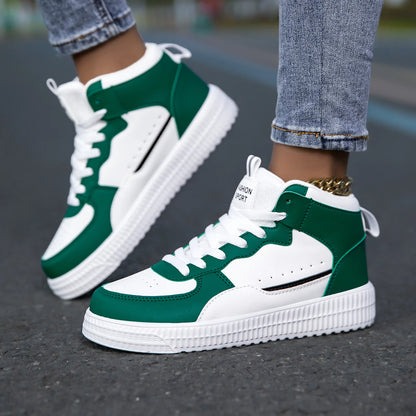 HKDQ Blue High Top Sneakers Unisex Non Slip Platform Men's Skate Shoes Spring Autumn Casual Leather Skateboard Shoes For Women