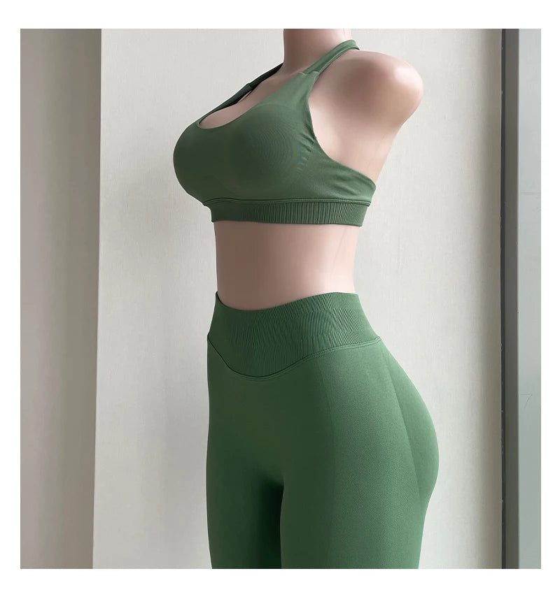 2 Pieces Yoga Gym Set Women Seamless Strappy Yoga Bra High Waist Workout Scrunch Shorts Sports Set Fitness Clothes Sportswear