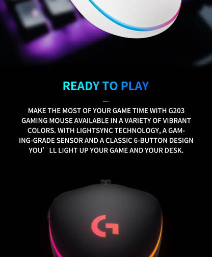 Logitech G102 Wired Gaming Mouse Adjustable DPI 16.8M RGB Colors Mechanical Buttons Ergonomic Design for Competitive Gamers