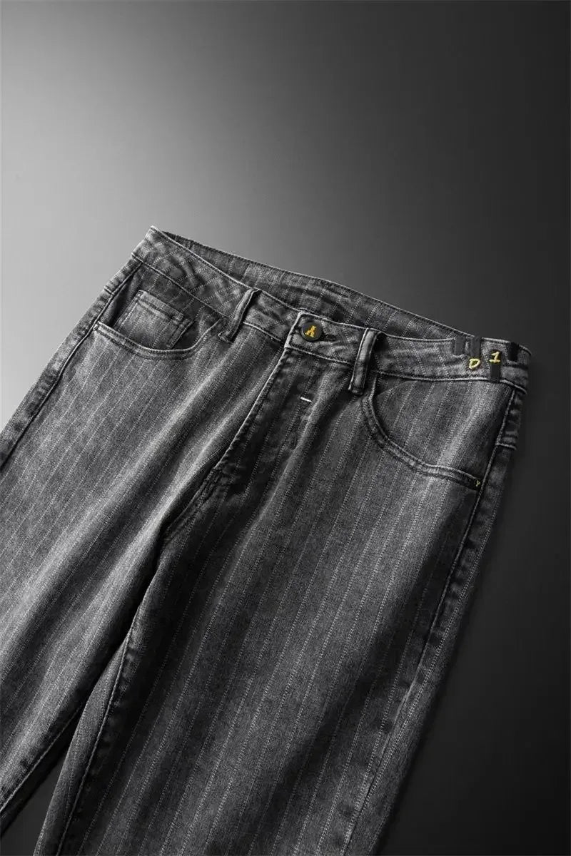 Trousers Skinny Luxury Men's Jeans Stripe Slim Fit Man Cowboy Pants with Pockets Tight Pipe Soft New in Plus Size Trend 2024 Xs