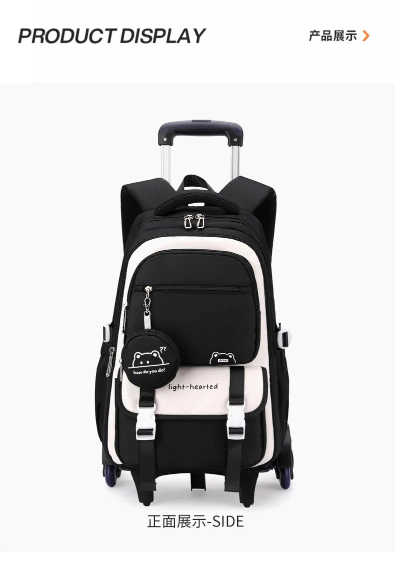 Children School Backpack Trolley Bag with Wheels Students Backpack Book Bag Rolling School bag for Girls Kids Wheeled Backpack