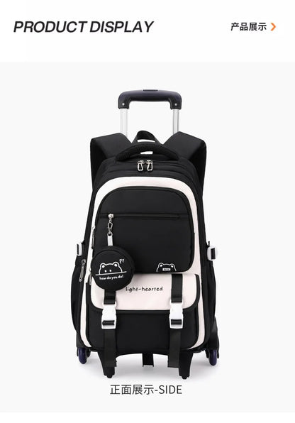 Children School Backpack Trolley Bag with Wheels Students Backpack Book Bag Rolling School bag for Girls Kids Wheeled Backpack