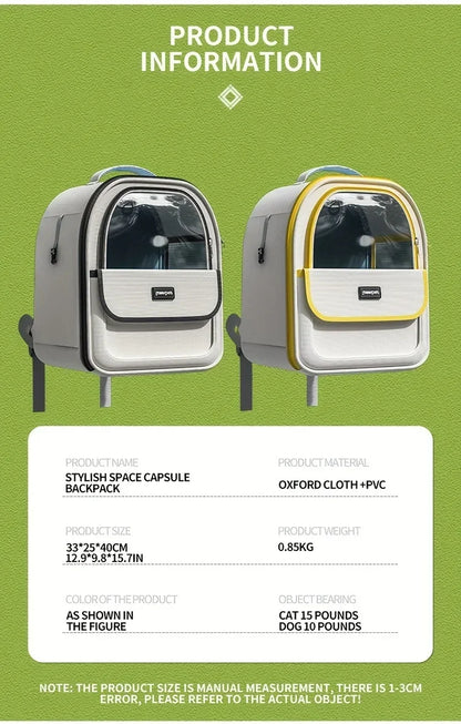 Pet Carrier Backpack, Going Out Large Cat Backpack Transparent Space Capsule Breathable Portable Bag Backpack Cat Dog Supplies