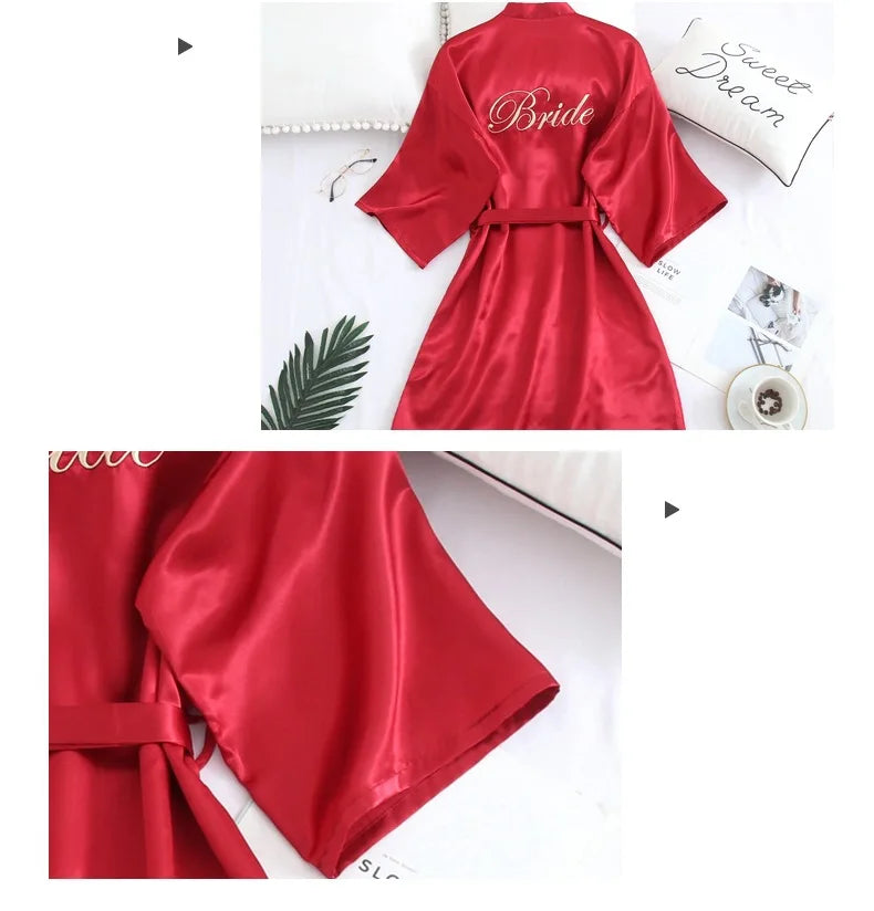 Bride Bridesmaid Wedding Robe Embroidery Kimono Bathrobe Gown Nightgown Casual Satin Short Women Sexy Nightwear Sleepwear