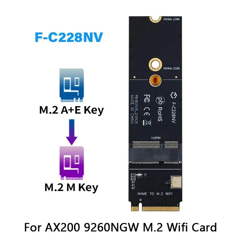 FENVI NGFF M.2 A+E Key To NVMe PCI Express SSD Port Converter Adapter F-C228NV For AX200 AX210 8265 7260AC WiFi BT Wireless Card