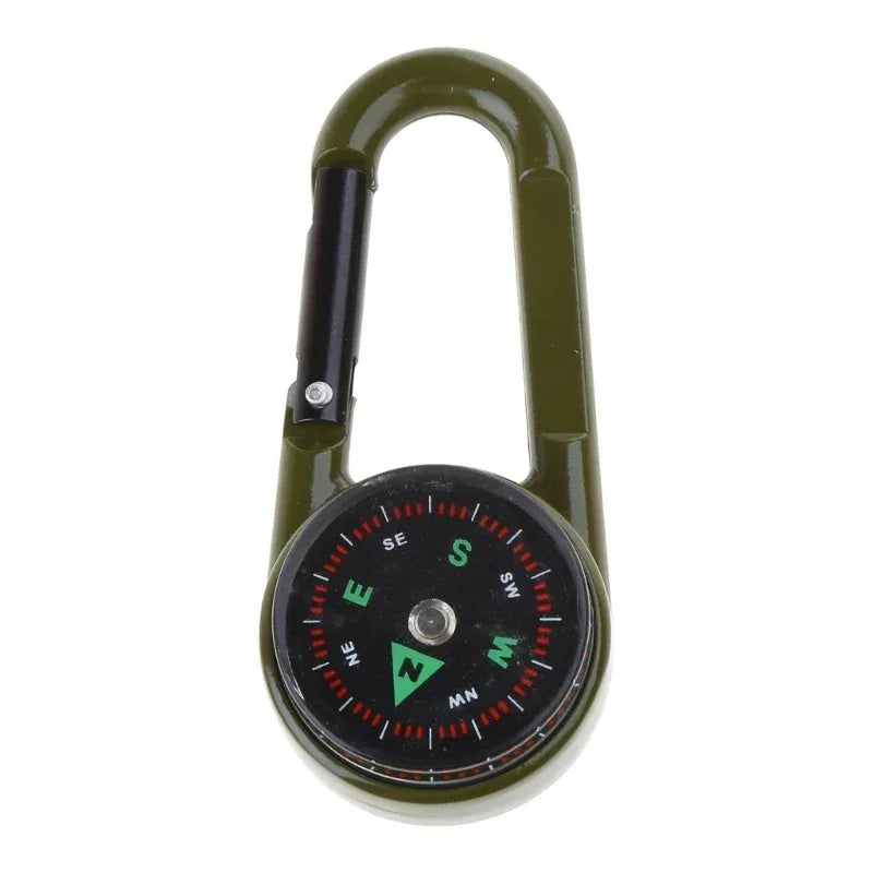 Outdoor Multifunctional Hiking Metal Carabiner Mini Compass Thermometer Keychain