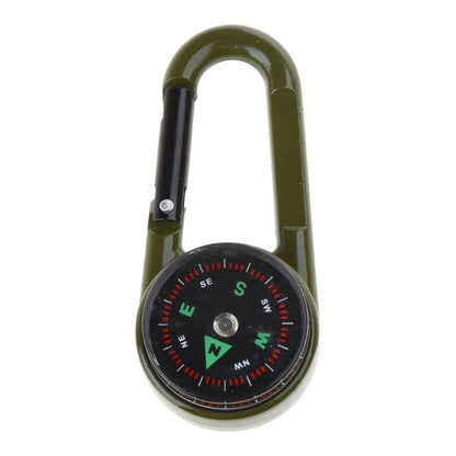 Outdoor Multifunctional Hiking Metal Carabiner Mini Compass Thermometer Keychain
