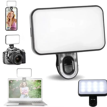Portable Mini LED Selfie Fill Light 3 Modes Adjustable Brightness Rechargeable Clip On For Mobile Phone Laptops Live Video Light