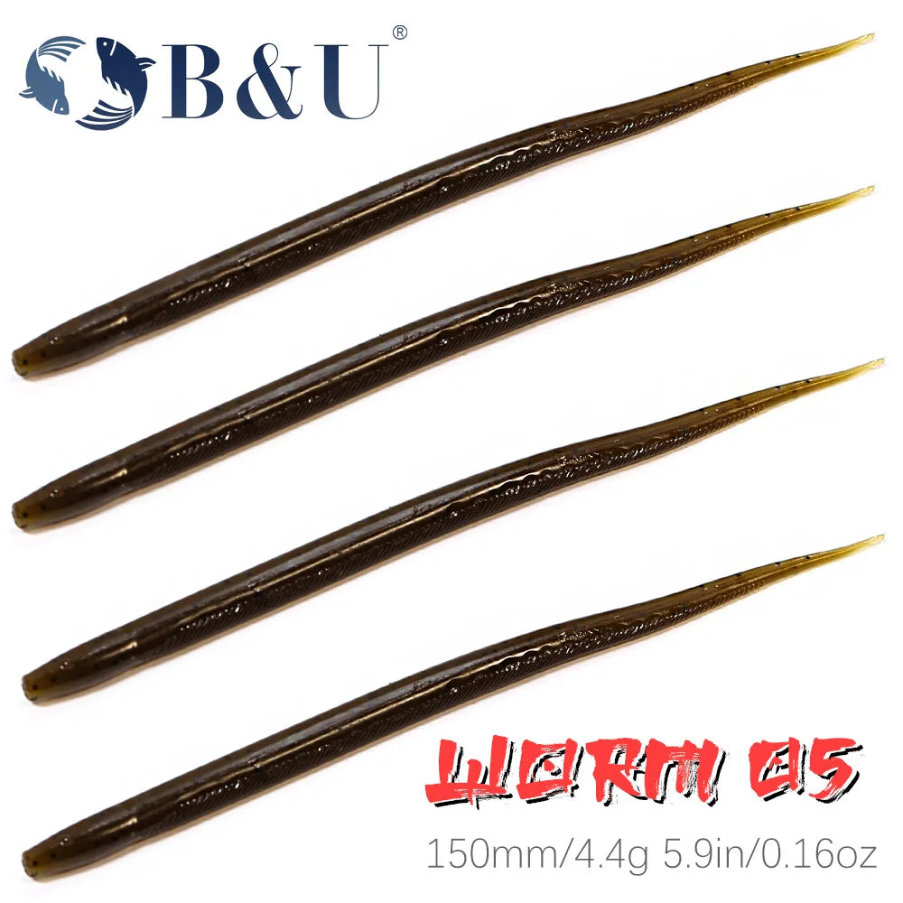 B&U 150mm 4.4g 6pcs Fishing Soft Lures Artificial Worm Baits Silicone Fishing Lures crankbait Fishing Tackle