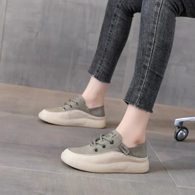 Koznoy 3.5cm Cow Genuine Leather Women Flats Fall Vulcanize Chunky Sneaker Loafer High Brand Platform Slippers Autumn Shoes