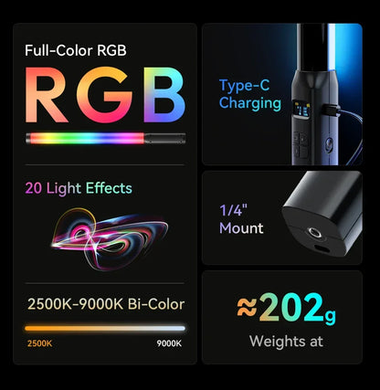 Ulanzi Upgraded VL119 10W RGB Light Wand Stick Light Handheld Stick for Protrait Photography Live Streaming with Type-C Charging