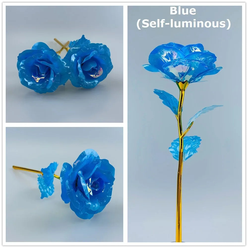 2024 Luminous Rose Valentine's Day Present Gifts Eternal Rose Flower Simulation 24k Gold Foil Rose Mother's Day Gifts