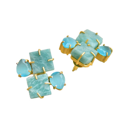 Premium Brass Cluster Earrings Gold Plated Stud Handcrafted Semi Precious Matte Brass Texture Trendy Statement Piece