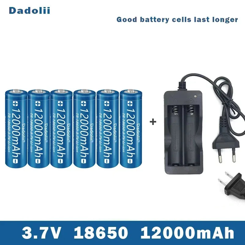 18650 Battery Rechargeable Battery 3.7V 18650 12000mAh Capacity Li-ion Rechargeable Battery For Flashlight Torch Battery+Charger