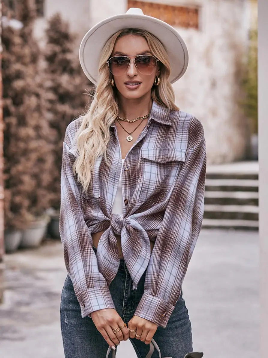 Autumn Plaid Shirt Women Long Sleeve Turn-down Collar Oversize Shirts Female Stylish Vintage Casual Blouse Ladies Chemise