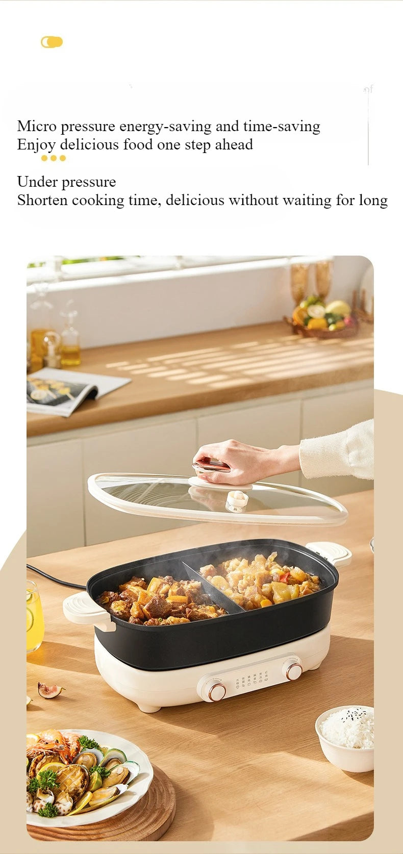 220V Non Stick Electric Hotpot Household Mandarin Duck Split Multi Functional  Electric Boiling Pot