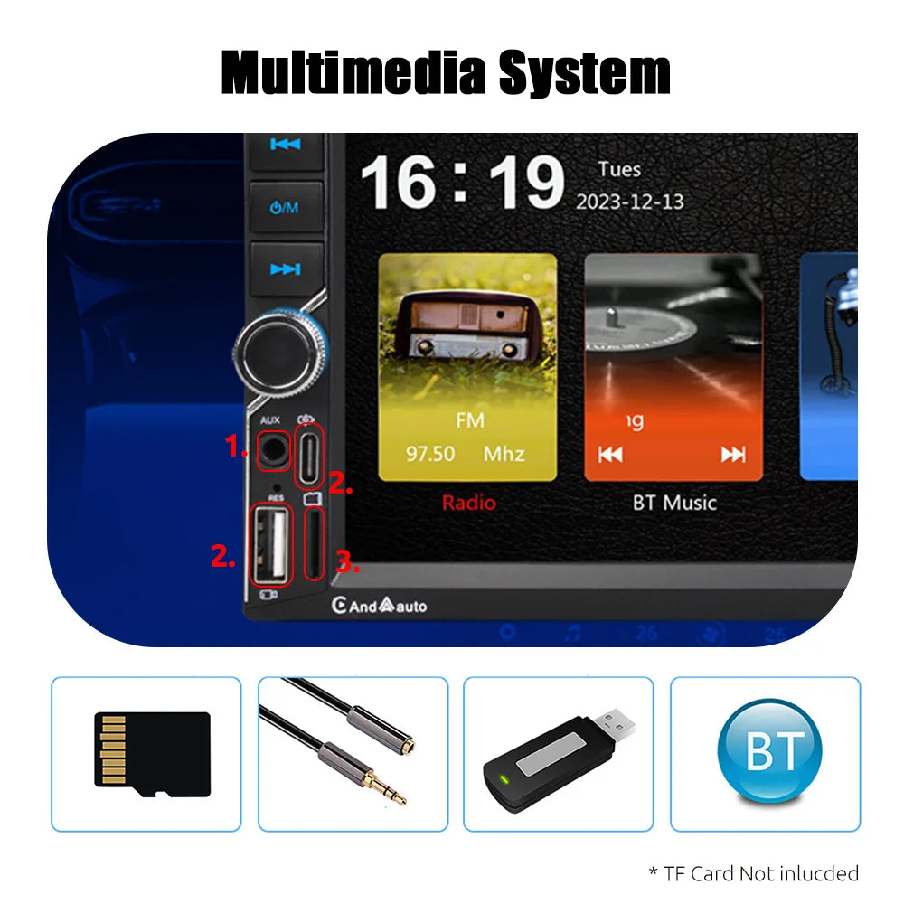 7 Inch HD Touch Screen Car Radio 2 Din High Quality Video Player Wince Wireless CarPlay Android Auto Bluetooth Rear Camera