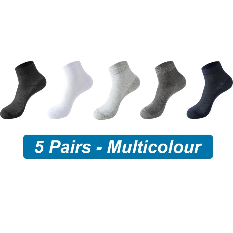 5Pairs Men Mesh Socks Organic Cotton Breathable Black White Business Sock Casual Athletic Spring Summer for Male Size EUR38-45