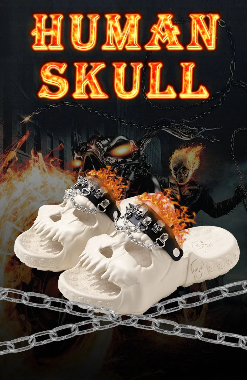 Skull Slides Sandals for Men Women Non-Slip Sport Cloud Slippers on Comfy Beach Halloween Skull Slides Home Thick Soft Shoes