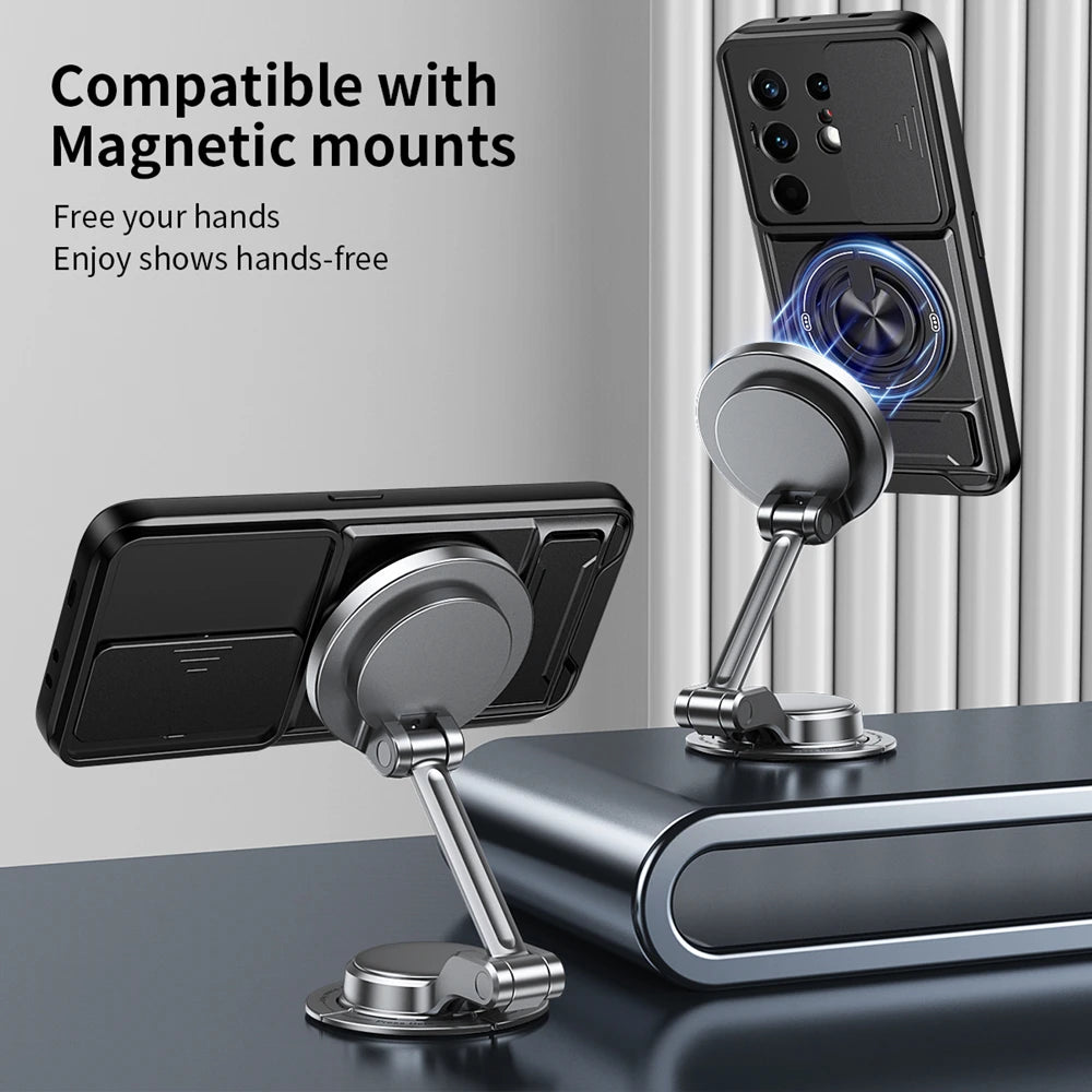 KEYSION Magnetic Phone Case for TECNO Camon 50 Pro 50 Ultra 5G Slide Camera Protection Upright Kickstand Ring Shockproof Cover
