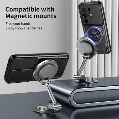 KEYSION Magnetic Phone Case for TECNO Camon 50 Pro 50 Ultra 5G Slide Camera Protection Upright Kickstand Ring Shockproof Cover