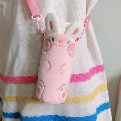 1Pcs Cartoon Plush Cup Holder With Crossbody Strap Portable Water Bottle Cover Cute Plush Insulated Bag Cup Pouch