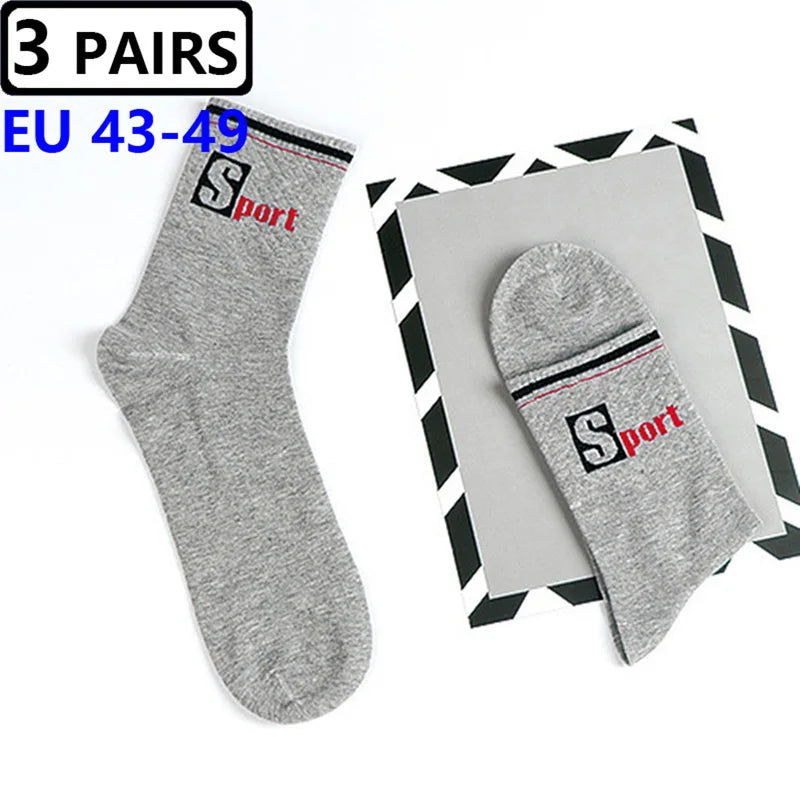 3 Pairs/Pack Big Large Socks EU 47,48,49 Sports Mid Socks Men's Plus Size Combed Cotton Compression Socks Meias Calcetines Male
