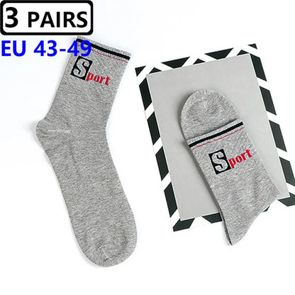 3 Pairs/Pack Big Large Socks EU 47,48,49 Sports Mid Socks Men's Plus Size Combed Cotton Compression Socks Meias Calcetines Male