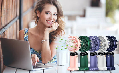 Handheld Fan,Foldable Desk Desktop Type-C Rechargeable Fans with Lanyard and Base, Mini Fan with LED Display 4000mAh