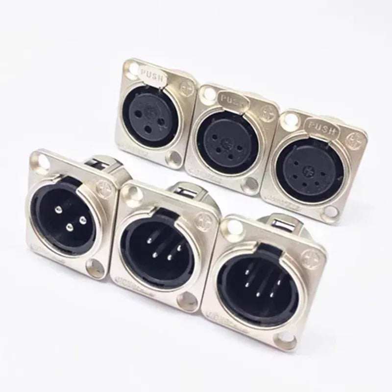 5pcs XLR Connector 3pin 4pin 5pin Male Female Panel Audio Microphone Jack Plug Connector Copper Contact Metal XLR Socket