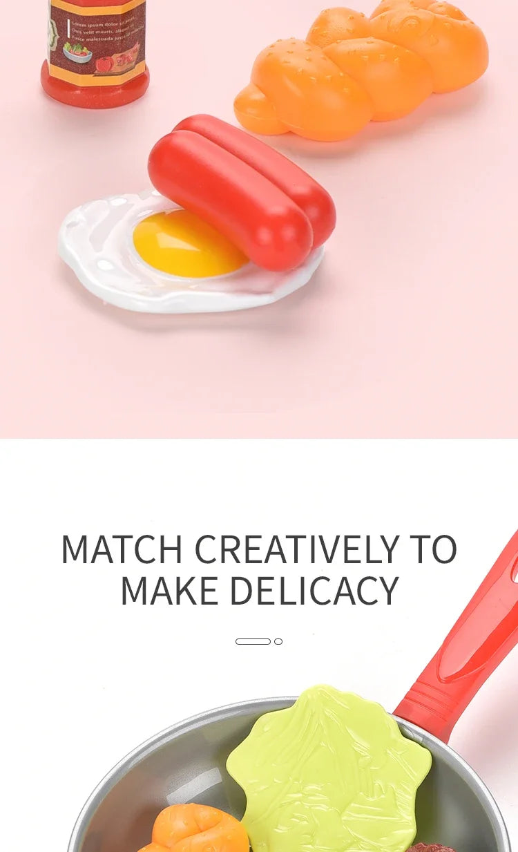 8pcs/set Simulation Kitchenware Play Set Pot Steak Vegetable Bread Hot Dog Omelette Children Toy Kitchen Food Toys
