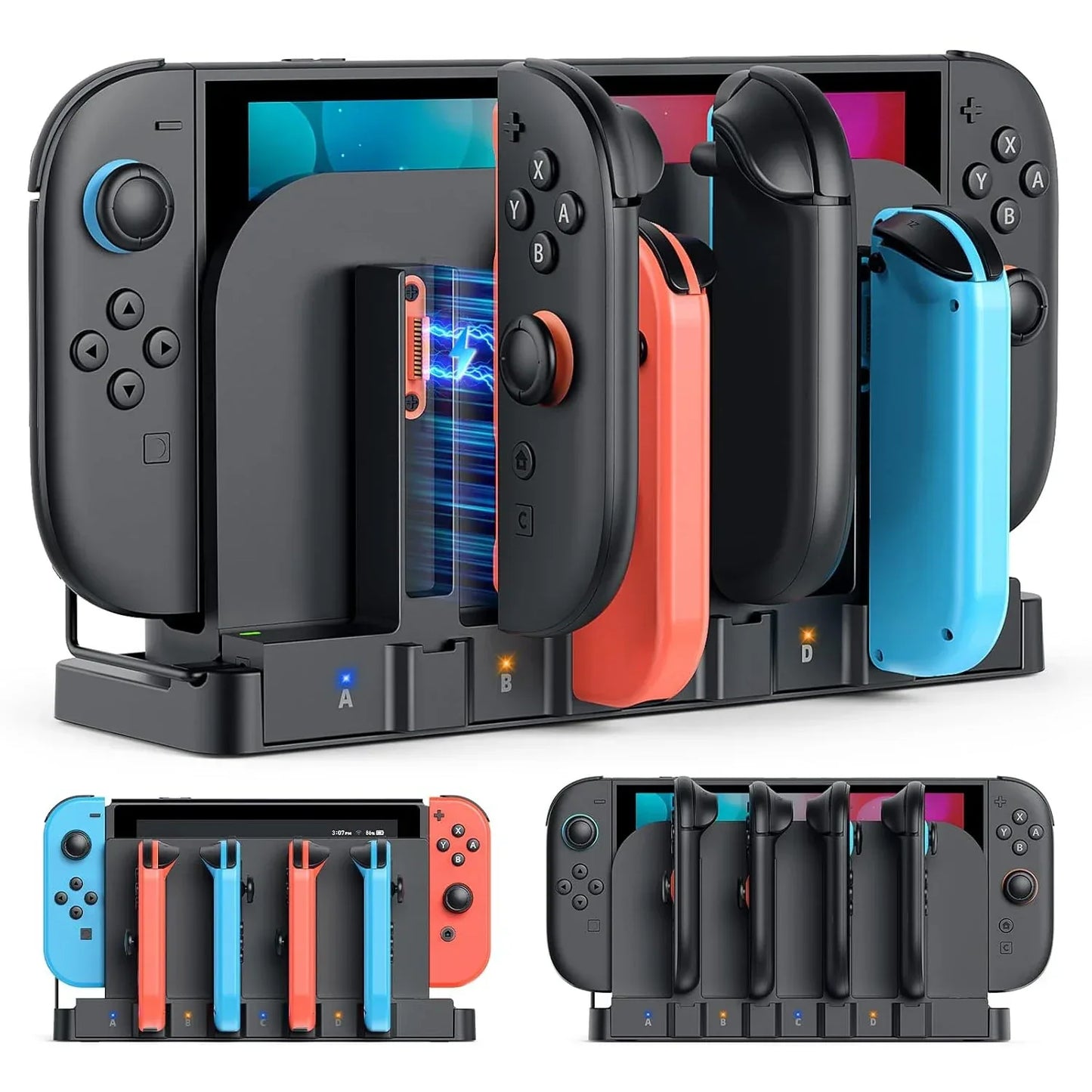 Dual Charging Magnetic for 4 Joy Con Charger for Nintendo Switch 2 & OLED, Fast Charging Dock for Switch 1/2 Accessories