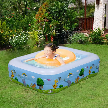 Kids Inflatable Pool Foldable Square Blow up Pool Cute Blow Up Pool for Family Space-Saving Swimming Pool for Backyard Garden