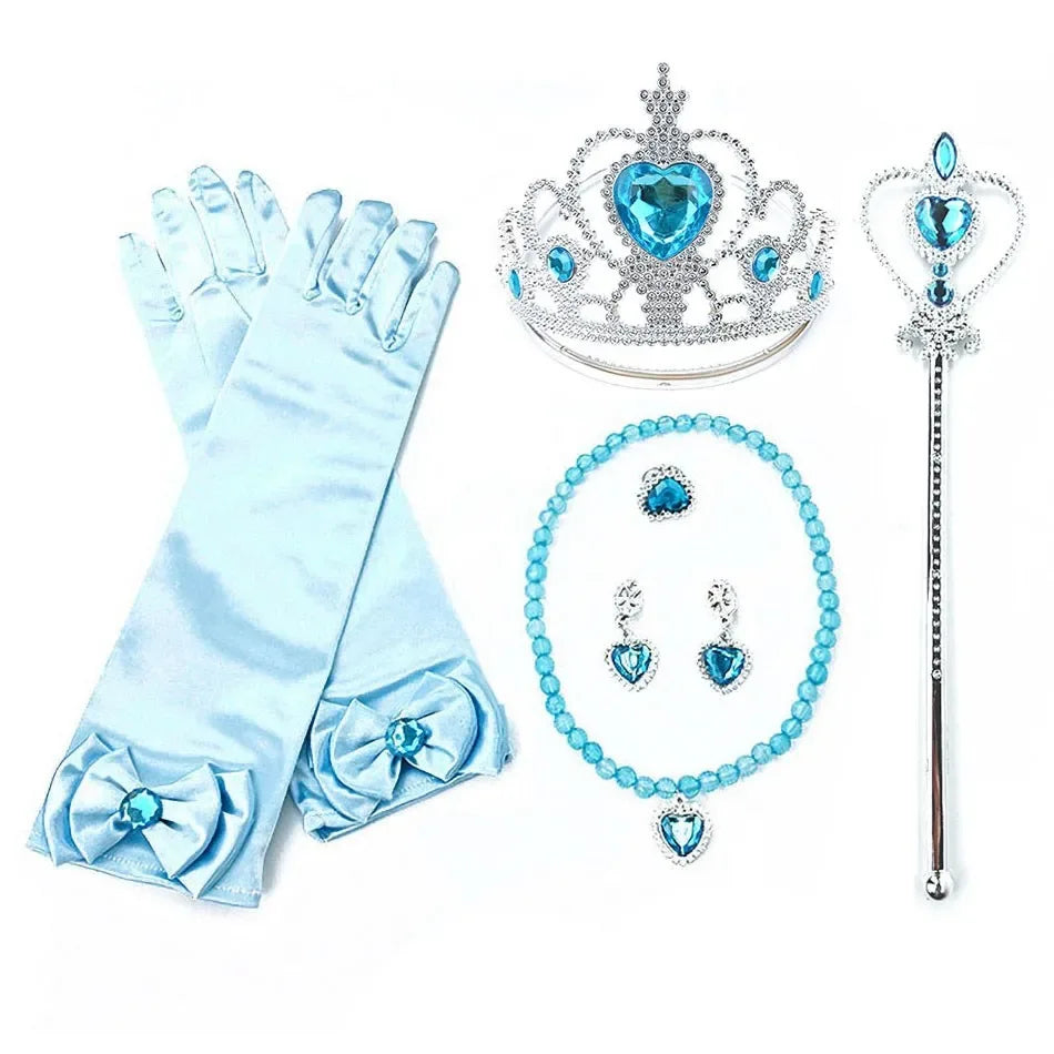 Girls Elsa Coronation Dress Up Long Sleeve Snow Queen Halloween Party Princess Costume Kids Christmas Elza Fancy Clothes Cloak