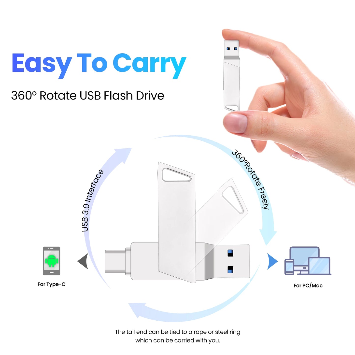 New Metal Type-C Rotatable USB 3.0 Flash Drive 32GB Computer And Phone Dual-Use Rotating Design Durable Data Storag Pen Drives ﻿