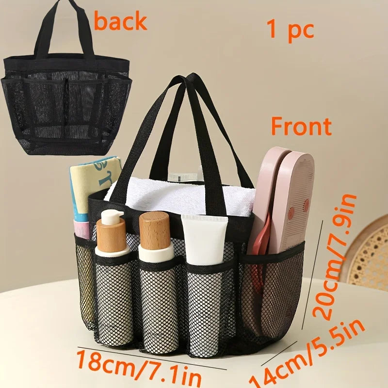 Mesh beach bag, one shoulder mesh shower, fitness, swimming bag, large capacity handheld travel cosmetics storage bag
