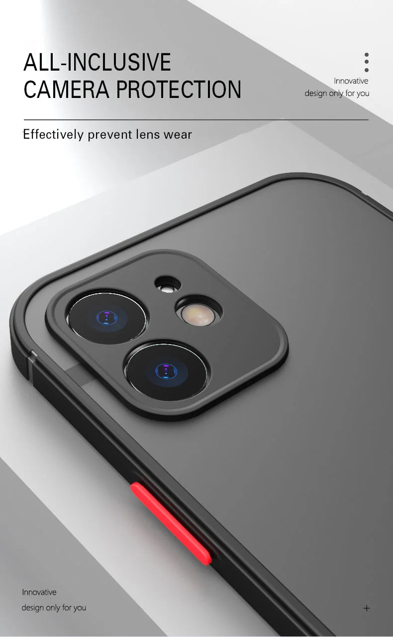 Luxury Shockproof Armor Matte Case For iPhone 11 12 13 Pro Max XR XS X 7 8 Plus SE Mini Silicone Bumper Clear Hard PC Cover
