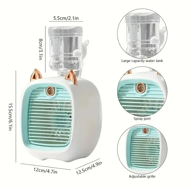 TINSOL USB Mini Air Conditioning Fan, Humidifier Desktop Fan Spray Electric, 1200mAh, Three Gear Air Conditioning, Cooling Fan