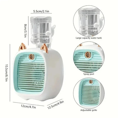 TINSOL USB Mini Air Conditioning Fan, Humidifier Desktop Fan Spray Electric, 1200mAh, Three Gear Air Conditioning, Cooling Fan