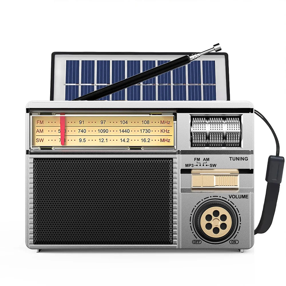 Vintage Solar AM/FM/SW Bluetooth Speaker Radio with USB/TF MP3 Player, Rechargeable Battery FM Receiver Radio for Home&Outdoor